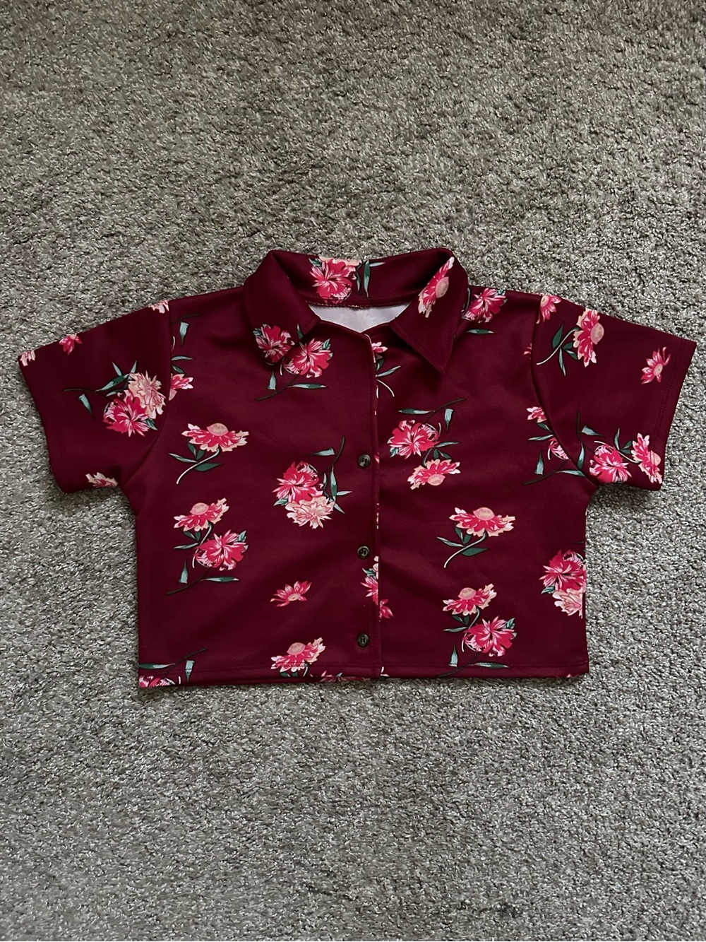 Burgundy Floral Boxy CropTop
